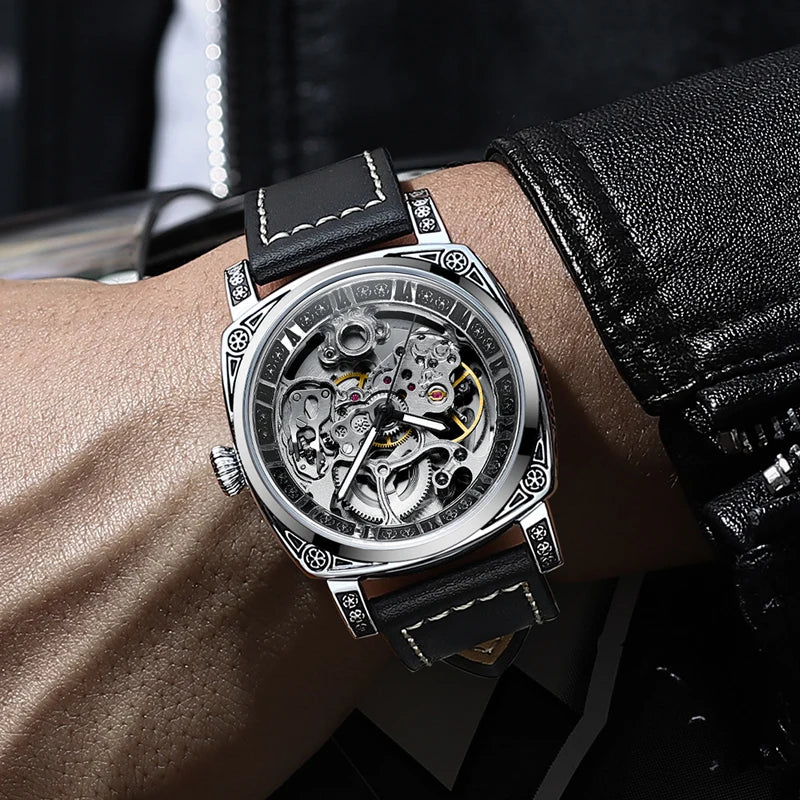 New Mens Watch Top brands Automatic man watches skeleton  Fashion Male Clock Business Mechanical Wristwatch relogio masculino