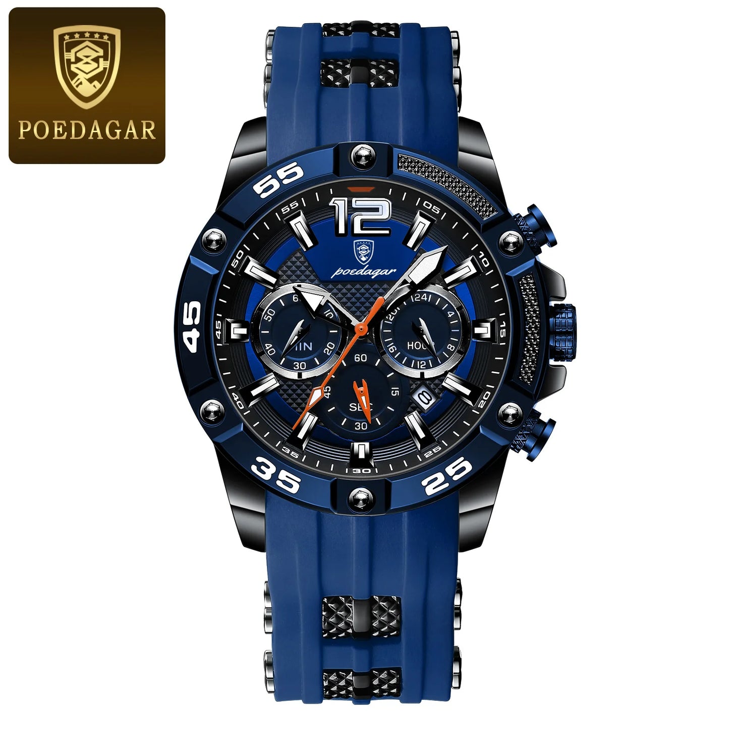 POEDAGAR Luxury Man Wristwatch Sport Chronograph Waterproof Luminous Date Watches for Men Casual Quartz Silicone Men Watch Reloj