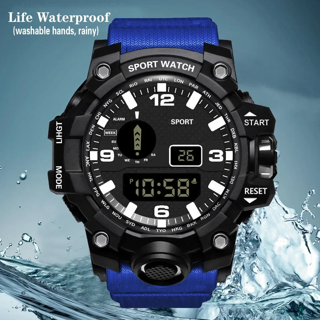 YIKAZE Y12 Men's Sports Watch Waterproof Luminous Men Sport Watch Multifunction Digital Electronic Wristwatch Clock for Boy Kids