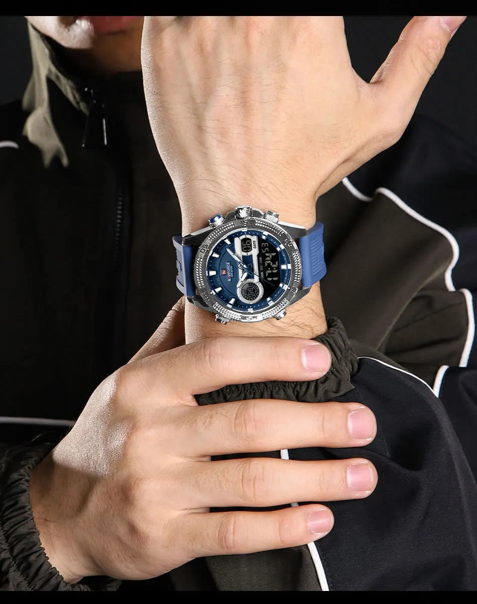 NAVIFORCE Military Sport Watches For Men Fashion Silicone Strap Waterproof Wrist watch Male Dual Display Luminous Alarm Clock