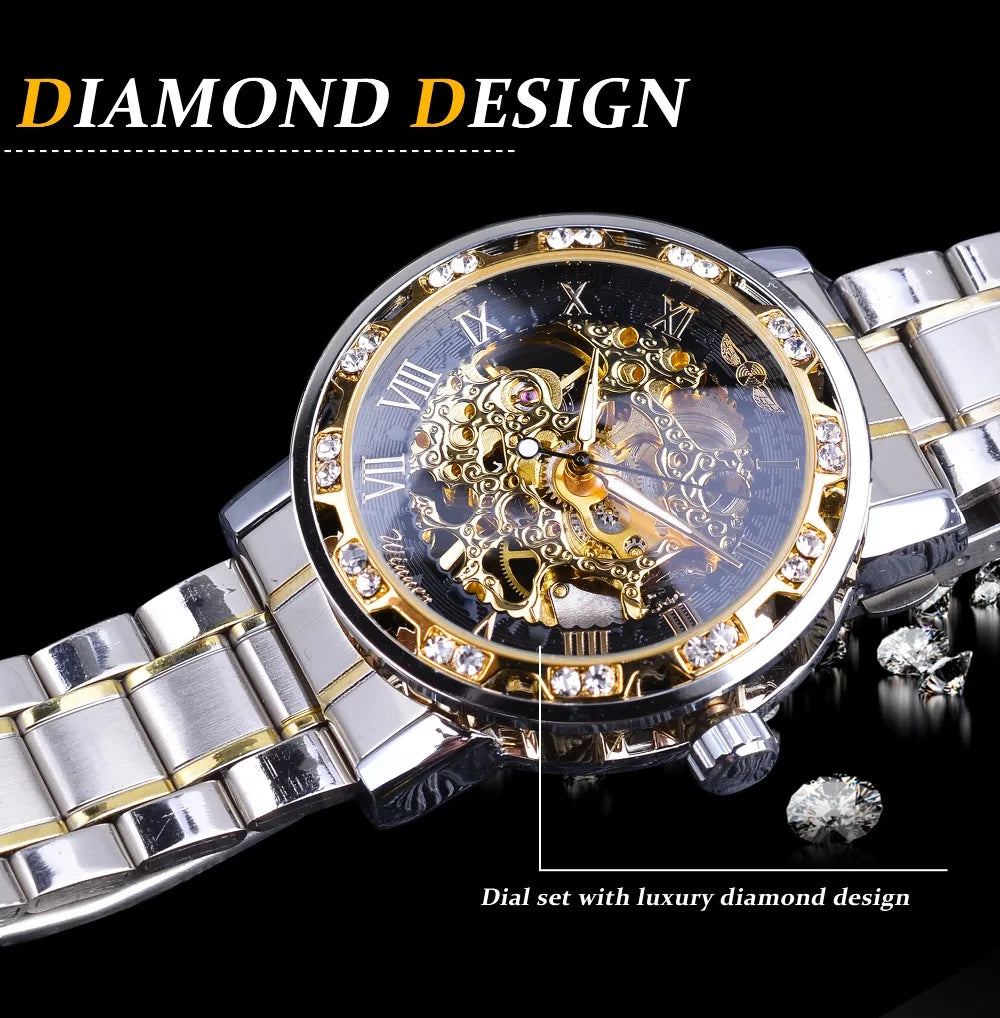 Fashion Winner Hot Top Brand Luxury Men Transparent Diamond Luminou Smovement Male Mechanical Skeleton Royal Design Wrist Watch