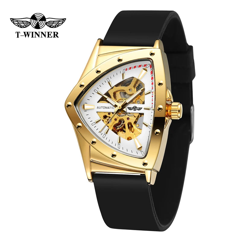 Winner 395R WINNER Minimalist Automatic Watch for Men Creative Triangle Dial Brand Luxury Business Mechanical Watches Silicone