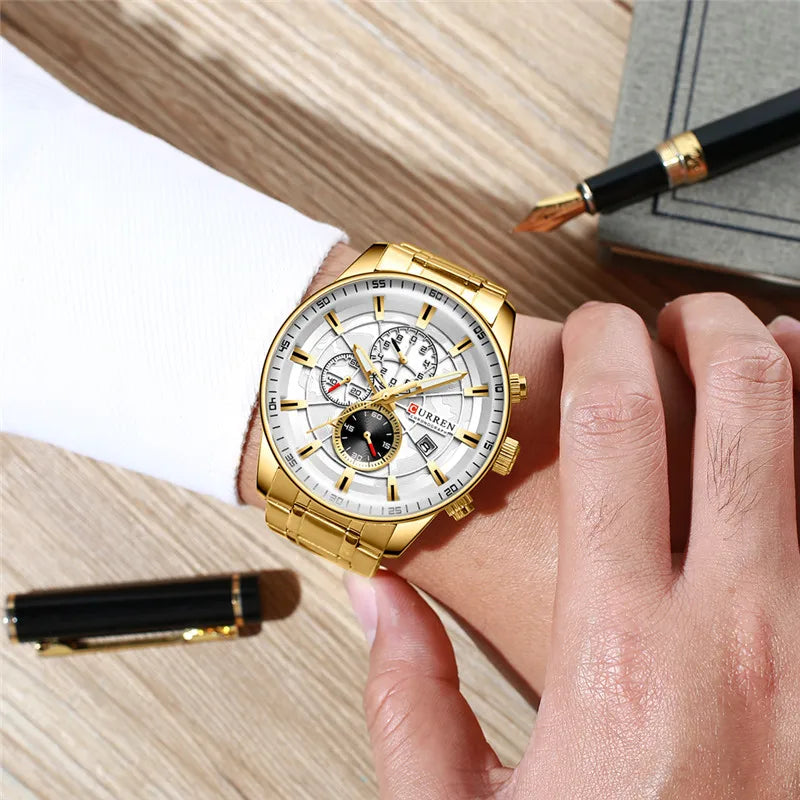 CURREN Man WristWatch Waterproof Chronograph Men Watch Military Top Brand Luxury Gold Stainless Steel Sport Date Male Clock 8362