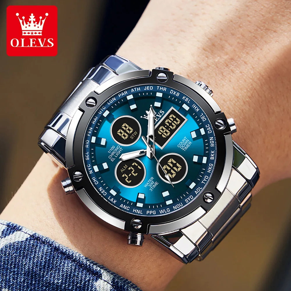 OLEVS 1106 Watch Men Chronograph Calendar Alarm Clock Quartz Movement Stainless steel Multi-function Man Hand Clock Trend Watch