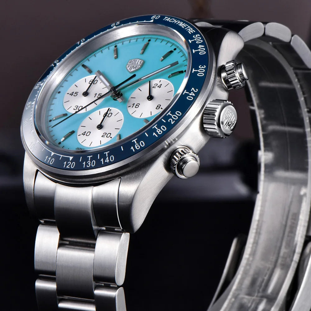 RollsTimi Mens Watch 2024 NEW Top Luxury Chronograph Stainless steel Japan TMI Vk63 Quartz Watches for Man Sapphire Wristwatch