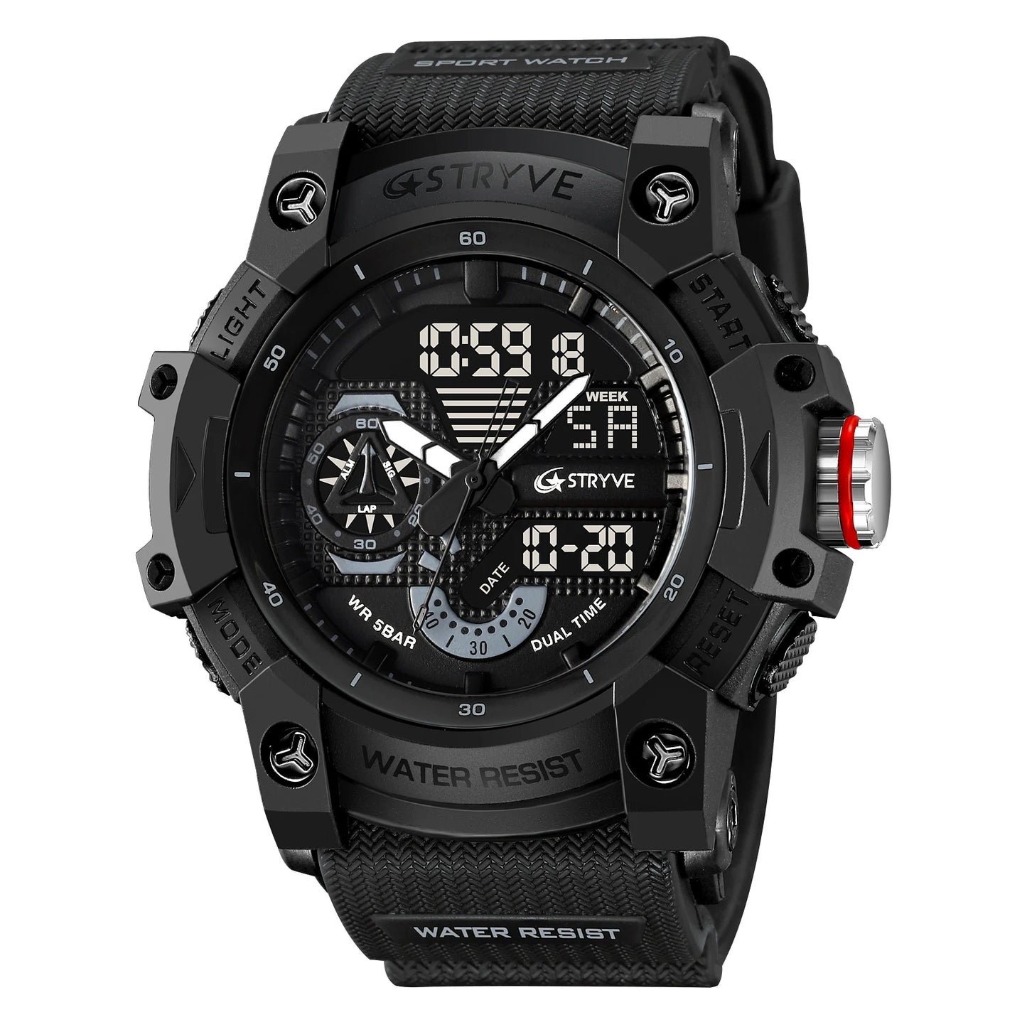 STRYVE Electronic Fashion Men's Sport Watches Shock Resistant 50M Waterproof Wristwatch LED Alarm Stopwatch Clock Men 8029