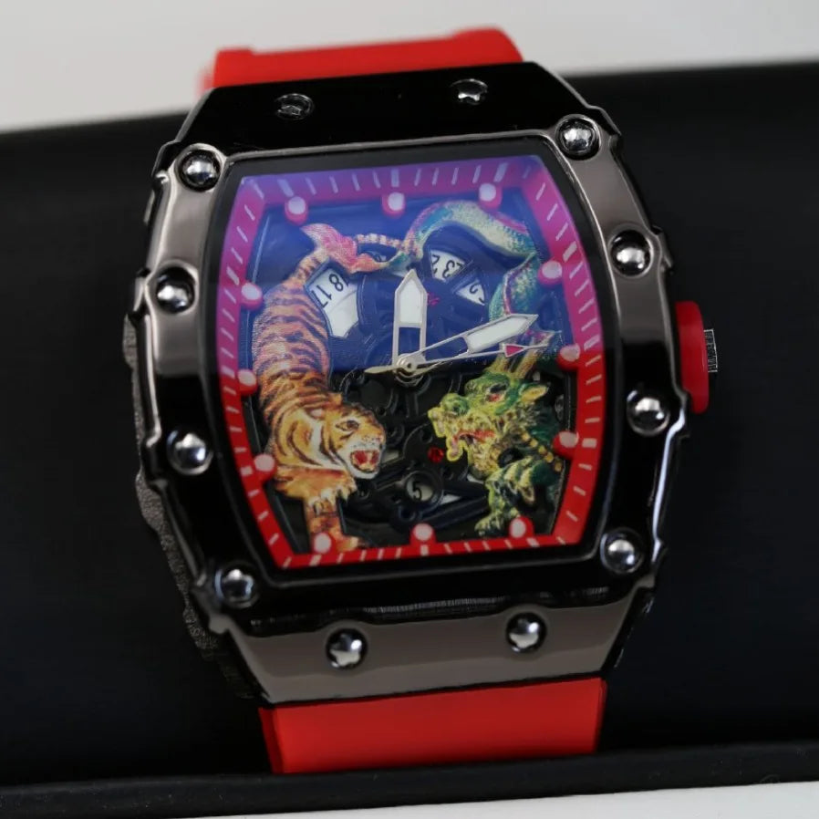 UTHAI Men's Watch Sports High Appearance Fashion Trend Luminous Waterproof Rubber Bucket Dragon Tiger Male's Clock Watches