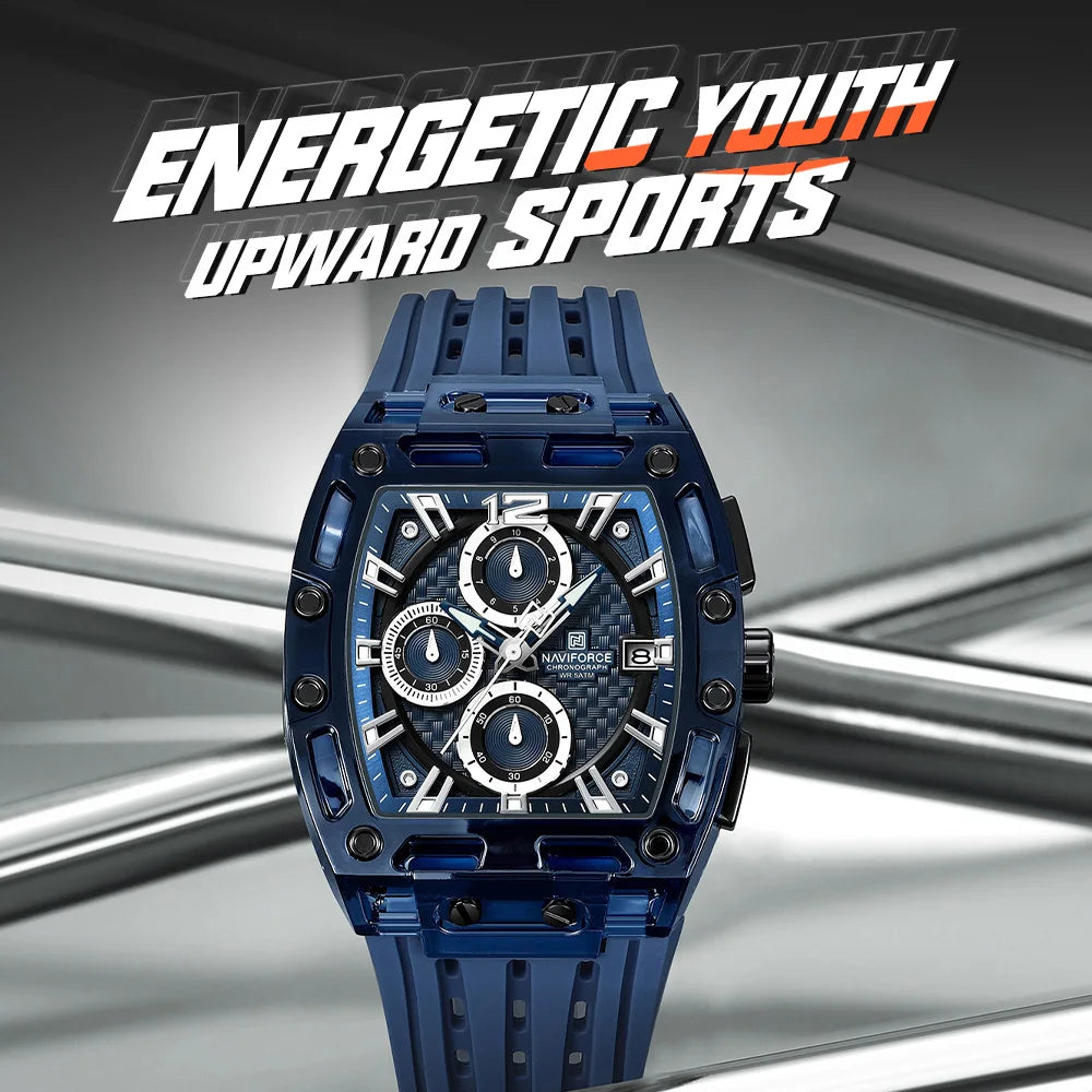 NAVIFORCE Men's Watch High Quality Quartz Fashion Clock Waterproof Silicone Tape Watch for Men Luminous Date Sports Wristwatches