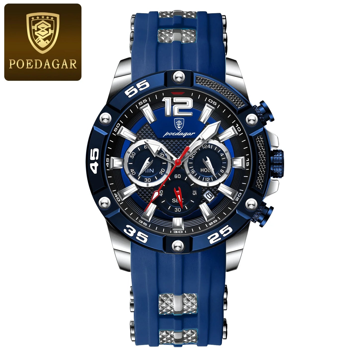 POEDAGAR Luxury Man Wristwatch Sport Chronograph Waterproof Luminous Date Watches for Men Casual Quartz Silicone Men Watch Reloj