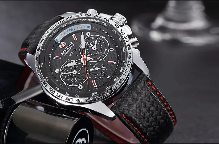 MEGIR 1010 Hot Men's Watch Original Luxury Fashion Brand Sport Clock Leather Strap Business Quartz Wrist Watches for Men Casual