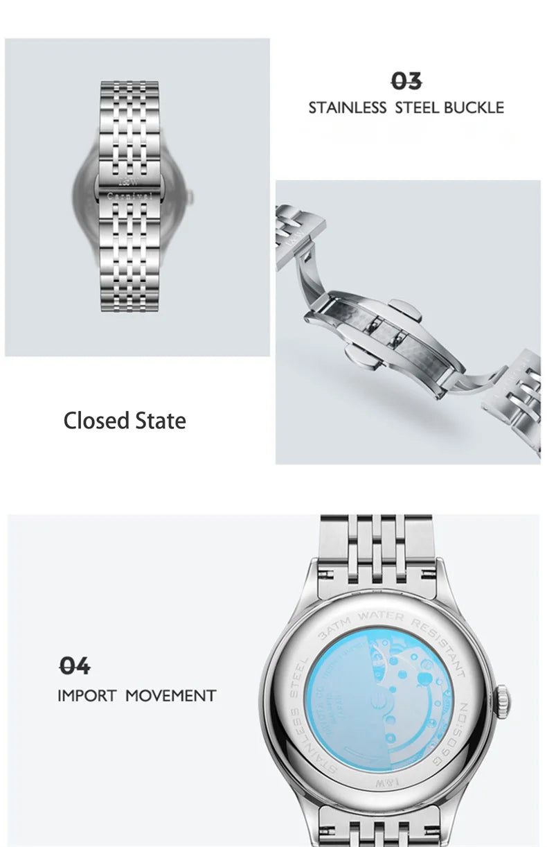 Carnival Iw For Mens Watch Automatic Japan Mechanical Movement Urban Male Wristwatch Date Ss316 Steel Sapphire Crystal Business