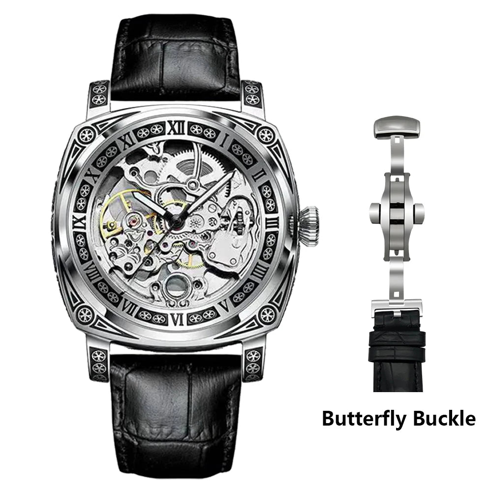 New Mens Watch Top brands Automatic man watches skeleton  Fashion Male Clock Business Mechanical Wristwatch relogio masculino