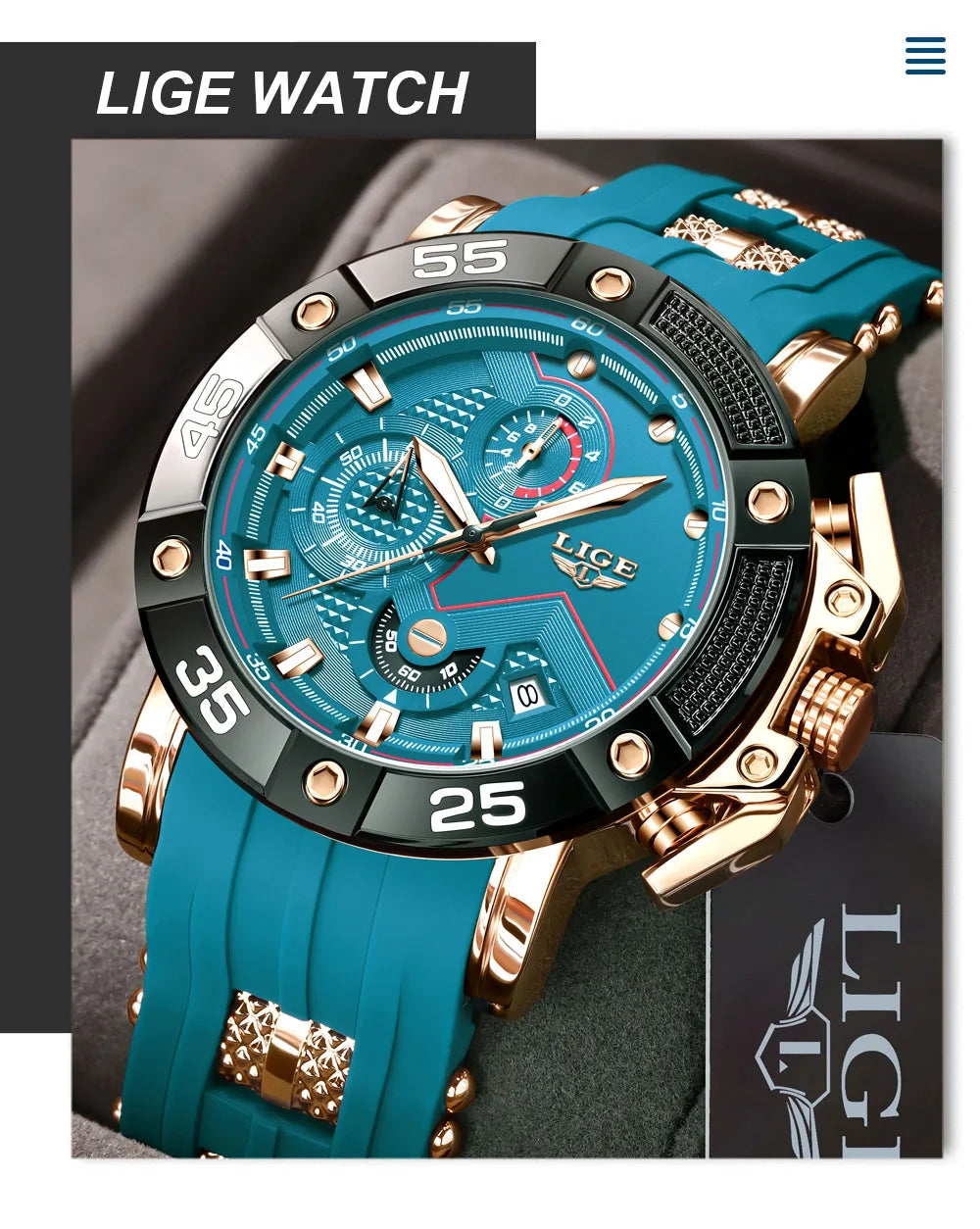 LIGE Mens Watches Top Brand Luxury Big Dial Watch Men Silicone Military Sports Waterproof Quartz Watch For Men Relogio Masculino