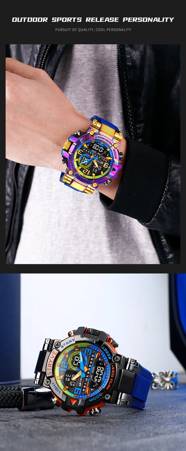 New STRYVE Watch for Men's High Quality Digital-Analog Dual Movement 5ATM Waterproof Watches Fashion Sports Men's Watch 8025
