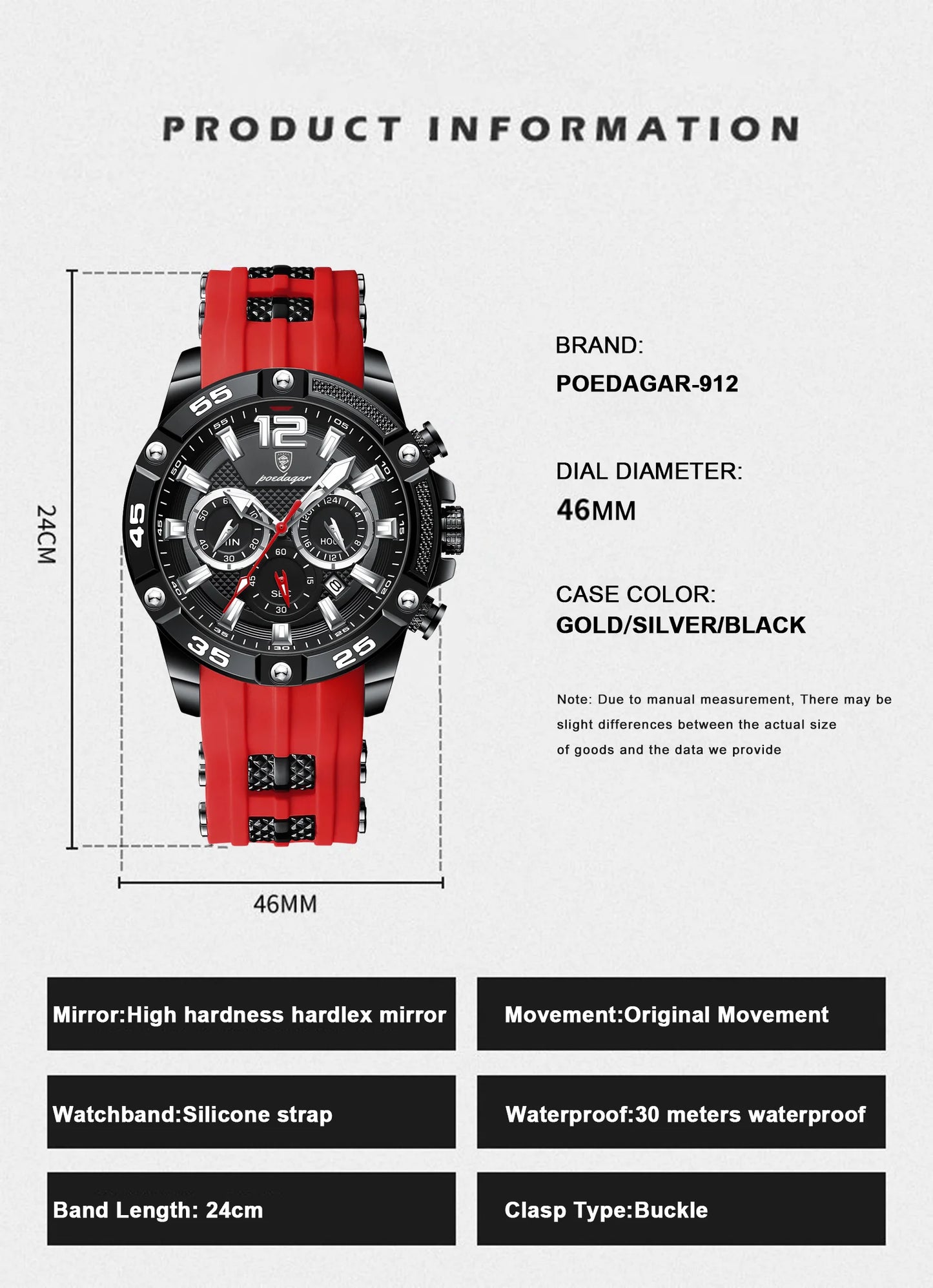 POEDAGAR Luxury Man Wristwatch Sport Chronograph Waterproof Luminous Date Watches for Men Casual Quartz Silicone Men Watch Reloj