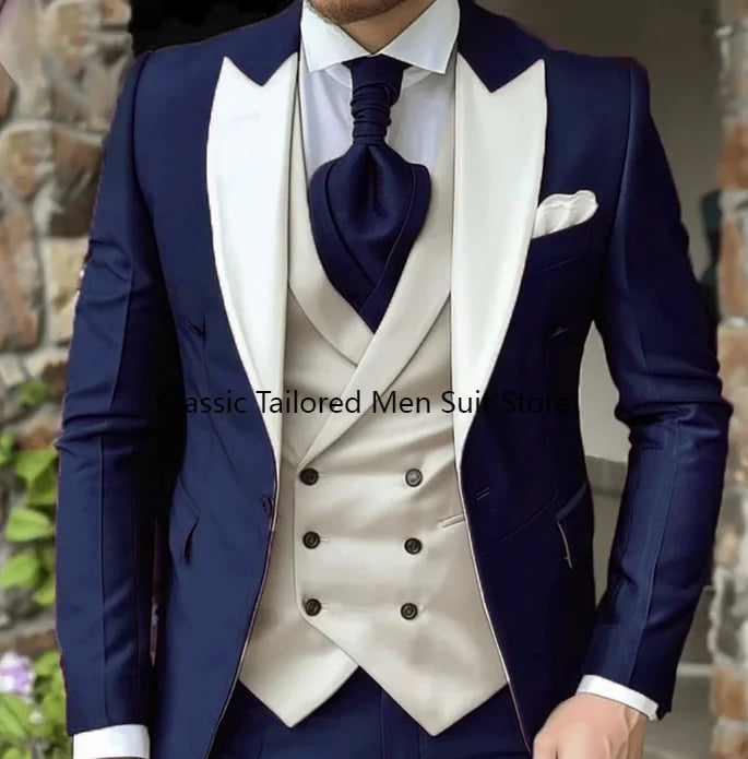 Elegant Wedding 3 Piece Jacket Pants Vest Full Set Luxury Single Breasted Peak Lapel Purple Male Clothing Men's Suits Blazer