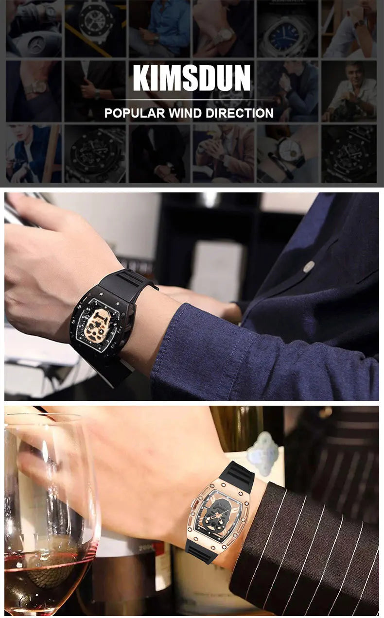 UTHAI Men Watch Fashion Trend For Skeleton Ghost Head Hollow Out Watch Wine Bucket Wristwatch Silicone Male Quartz Clock Watches