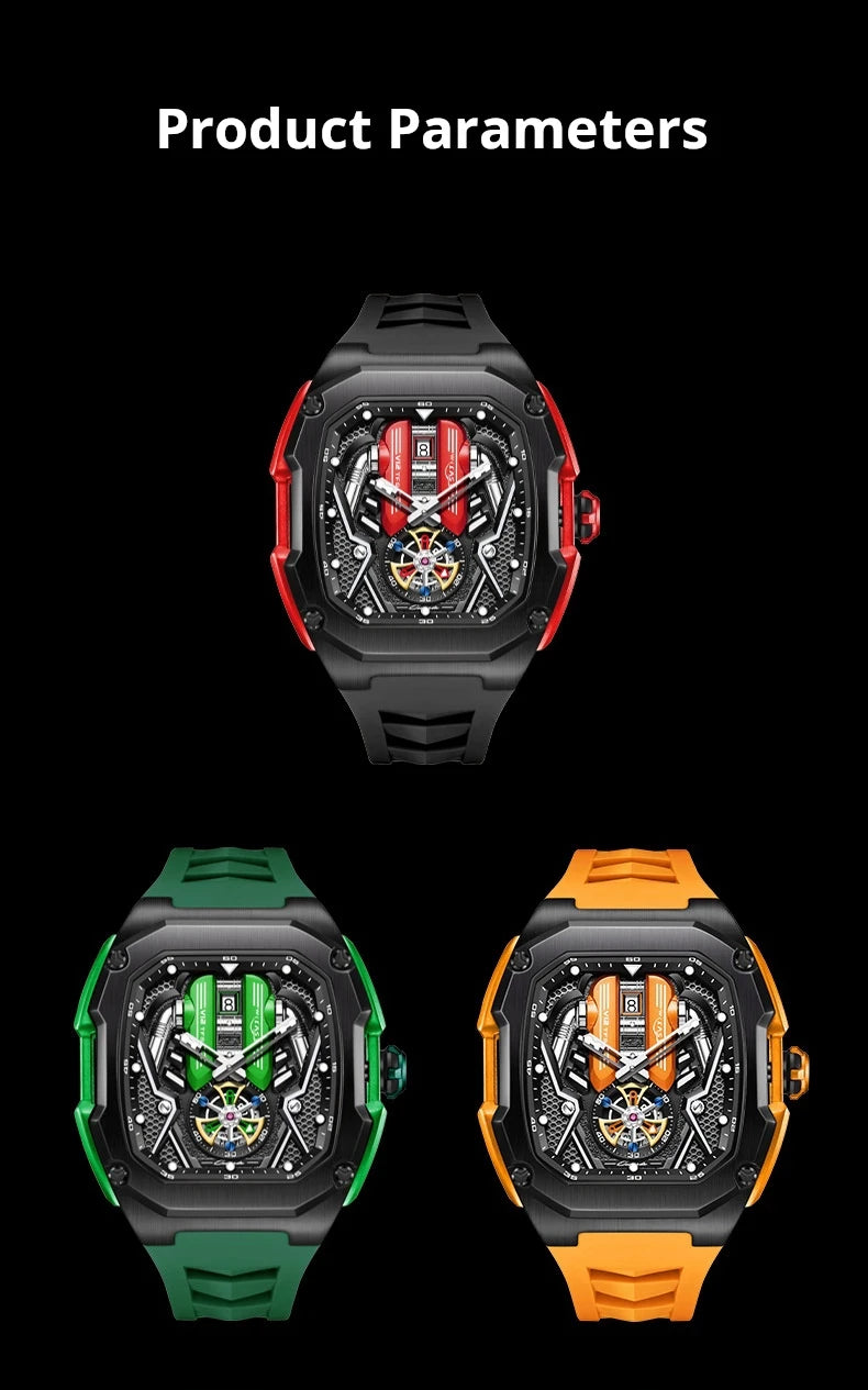 Engine Surface Design Quartz Watch for Men Original Top Brand Rubber strap Waterproof Luminous Date Men's Quartz Watch reloj