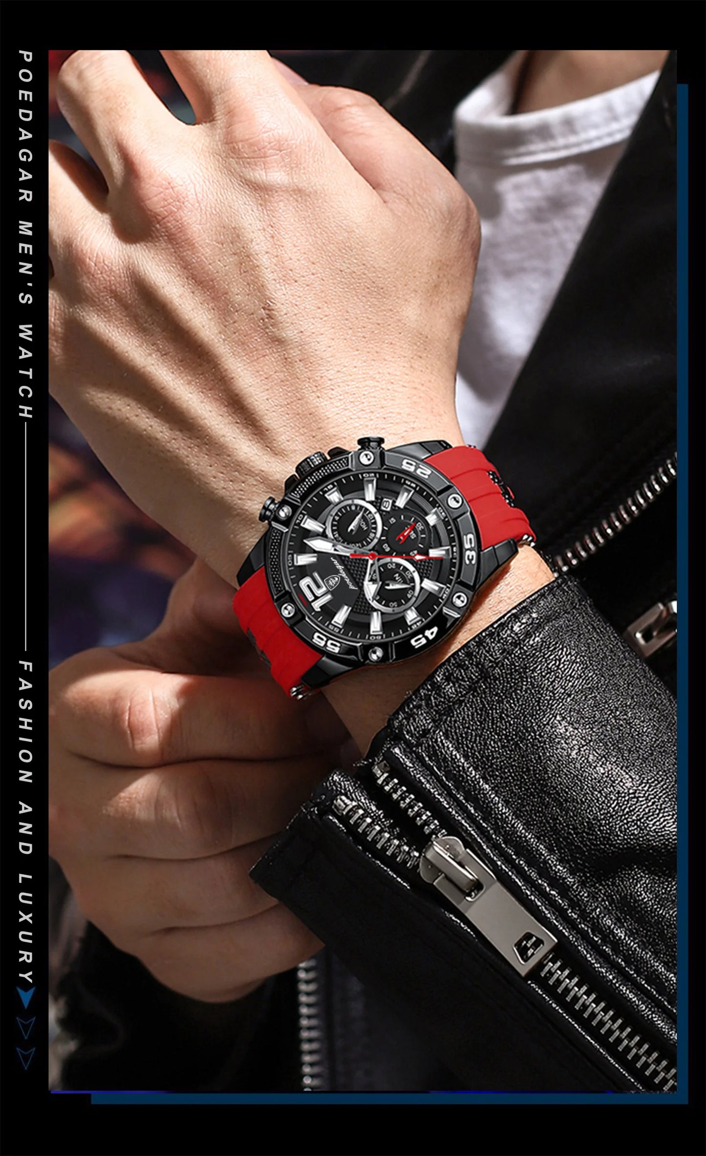 POEDAGAR Luxury Man Wristwatch Sport Chronograph Waterproof Luminous Date Watches for Men Casual Quartz Silicone Men Watch Reloj