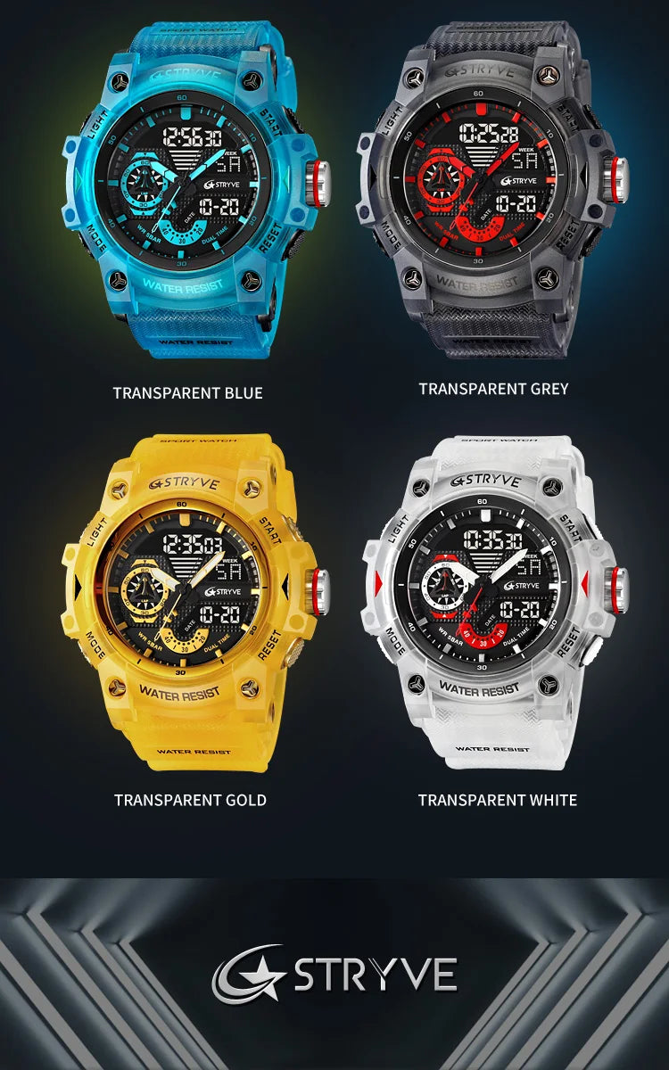 STRYVE Electronic Fashion Men's Sport Watches Shock Resistant 50M Waterproof Wristwatch LED Alarm Stopwatch Clock Men 8029