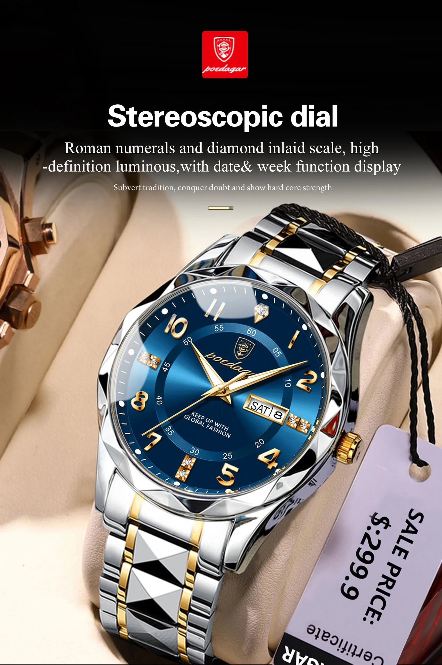 POEDAGAR Luxury Man Wristwatch Waterproof Luminous Date Week Men Watch Sport Stainless Steel Quartz Men's Watches Male reloj+box