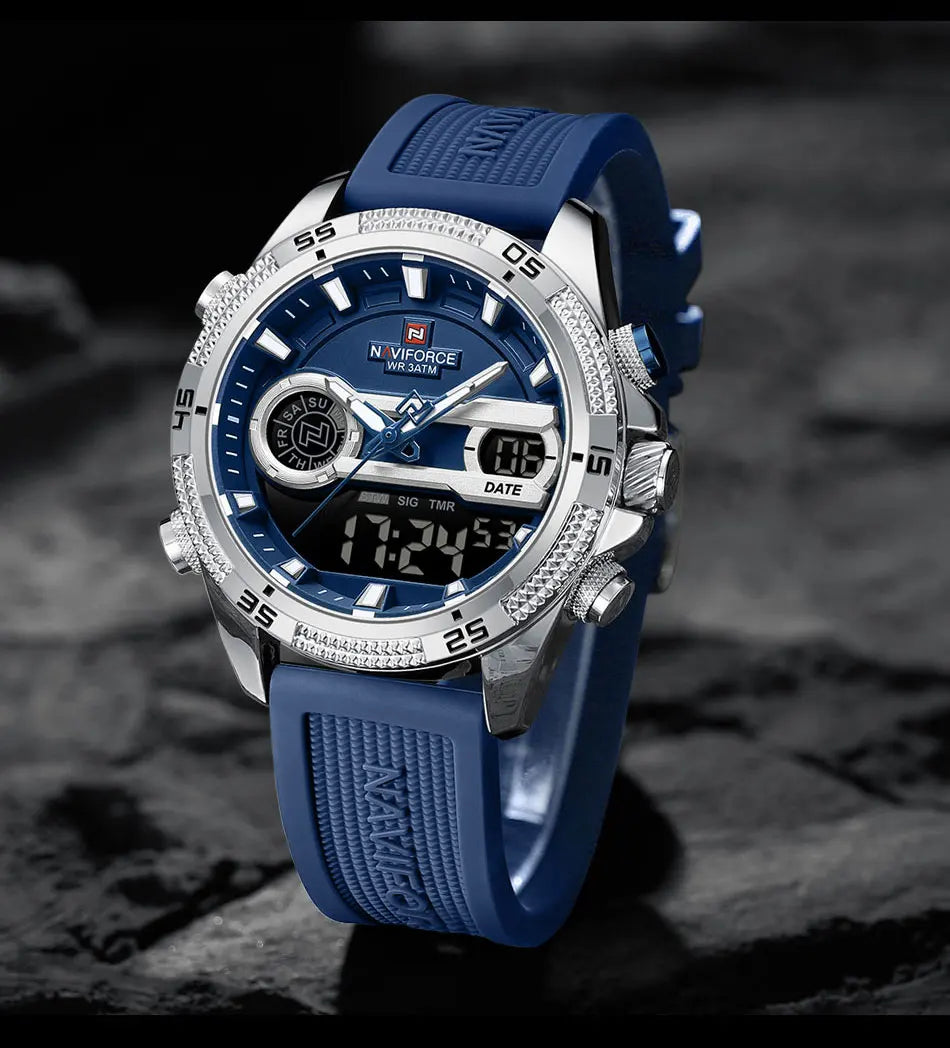 NAVIFORCE Military Sport Watches For Men Fashion Silicone Strap Waterproof Wrist watch Male Dual Display Luminous Alarm Clock
