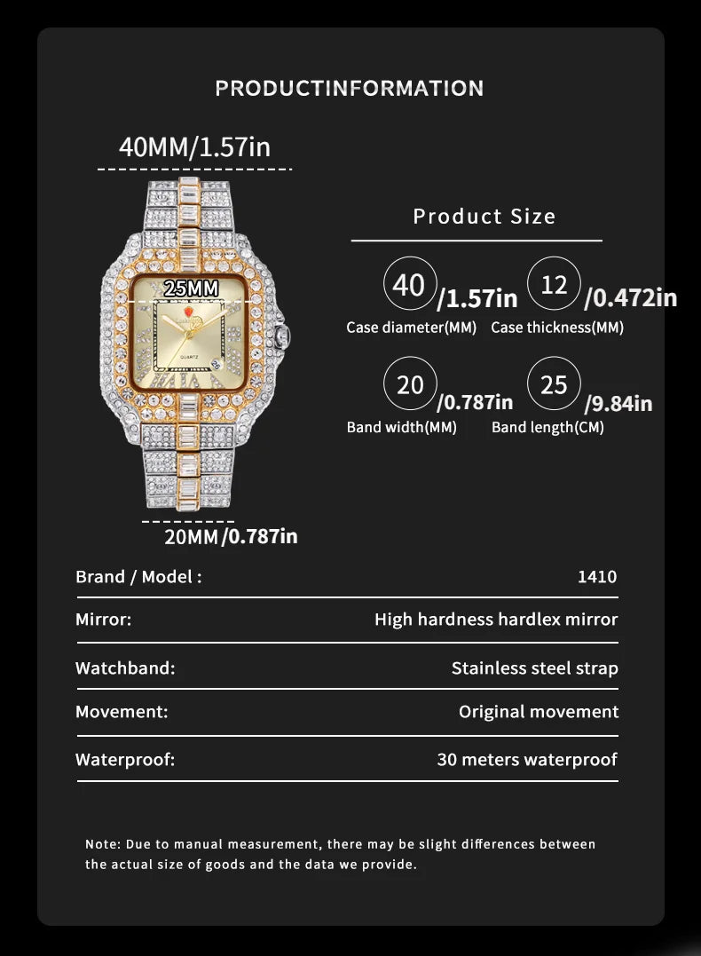 New Luxury Quartz Waterproof Quartz Watch for Men and Women with Water Diamonds embellished on Men's and Women's Clocks