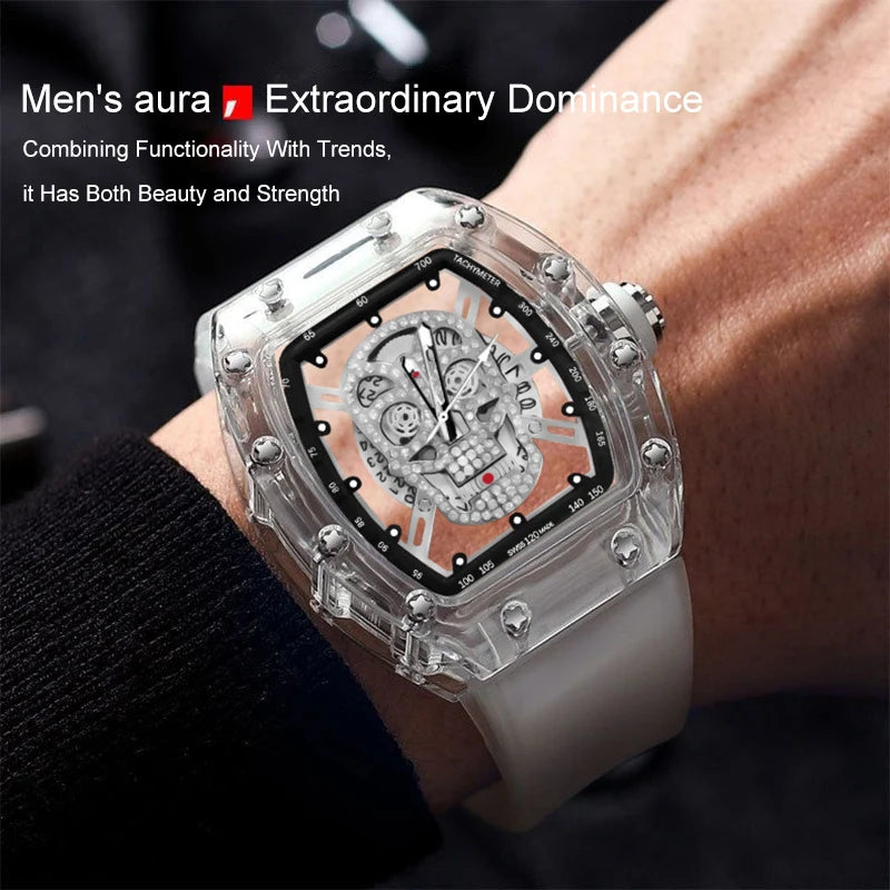UTHAI New Men's Watch Fashion Trend Non Mechanical Watch Waterproof Luminous Skull Wine Bucket Quartz Watch Men's Gift V0020