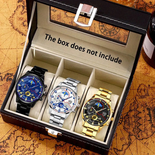 Reloj Hombre Men's Luxury 3-Piece Business Watches Mens Full Calendar Leisure Sports Watch Men Stainless Steel Quartz WishWatch
