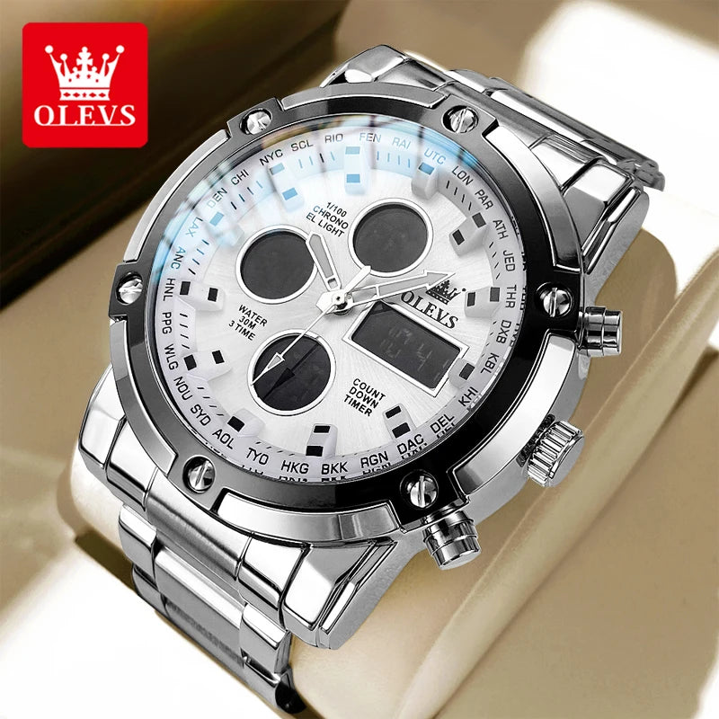 OLEVS 1106 Watch Men Chronograph Calendar Alarm Clock Quartz Movement Stainless steel Multi-function Man Hand Clock Trend Watch