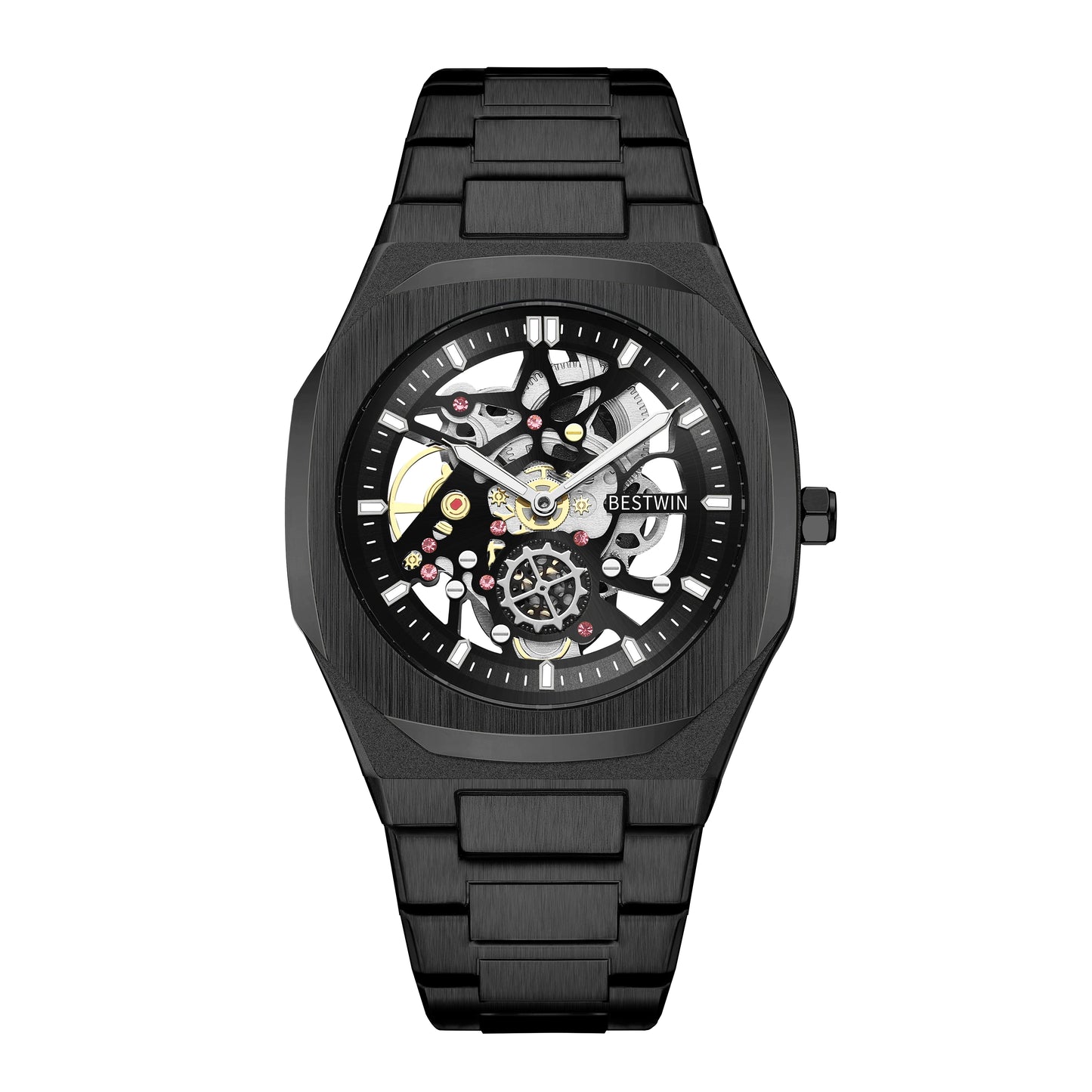 New Octagonal Design Quartz Wristwatches Men Golden Stainless Steel Dress Watch Date/Week Functions Luxury Diver's Clock Man