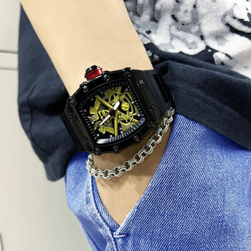 UTHAI Bucket shaped Men Watch Creative Sports Night Light Waterproof Silicone Calendar Male Fashion Quartz Clock Watches