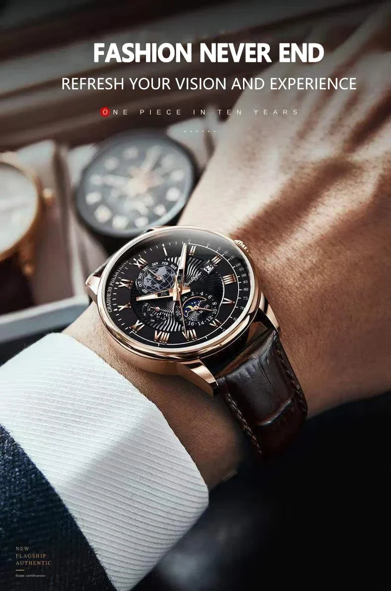 Mens Watch 2024 New Fashion Leather Waterproof Luminous Top Brand Luxury Mens Quartz Wristwatch Men Sport Casual Watches Reloj