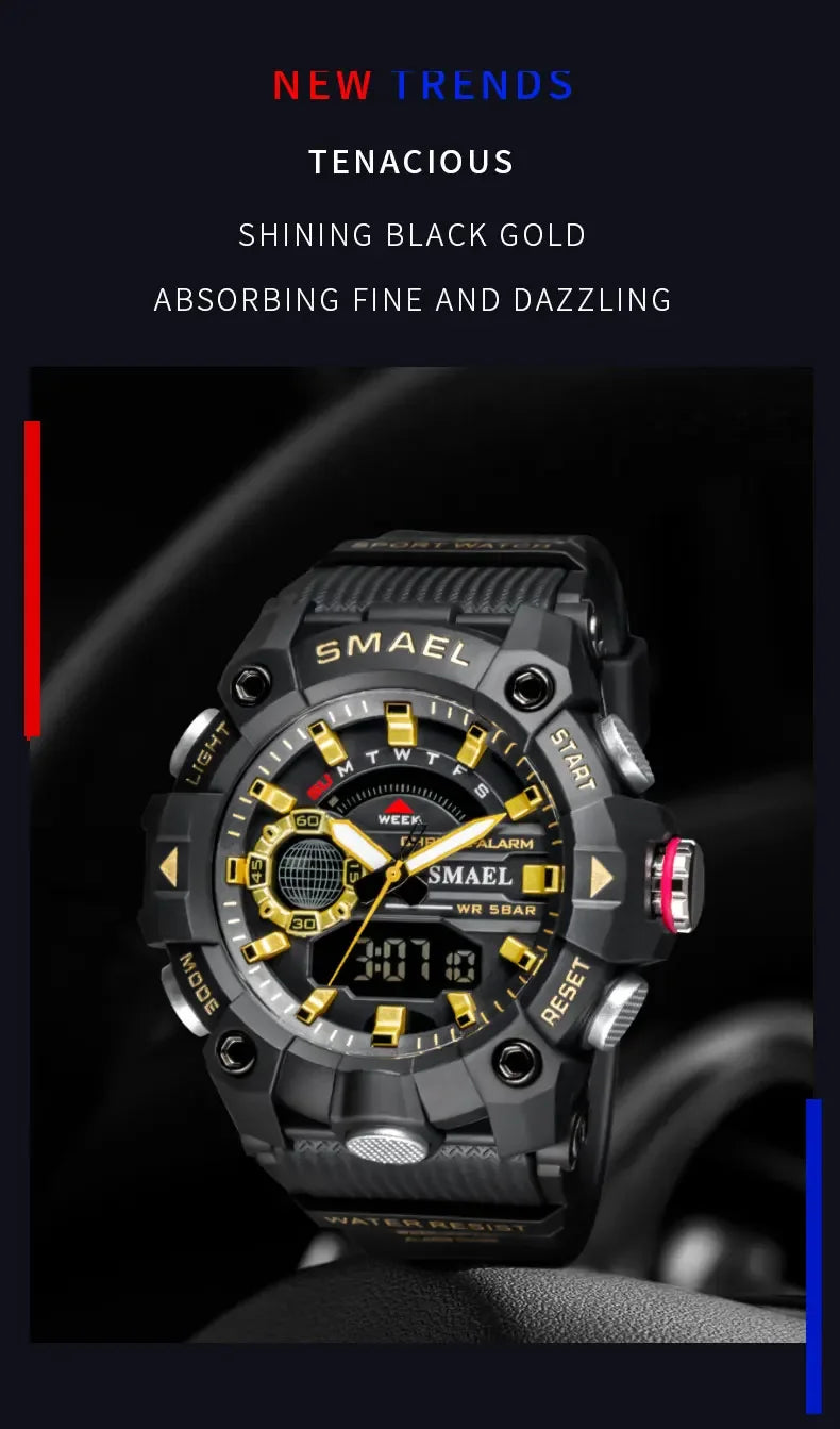 SMAEL 8040 50M Waterproof Wristwatch Stopwatch Alarm LED Light Digital Watches  Men's Sports Watch  Military Watches Men Watch