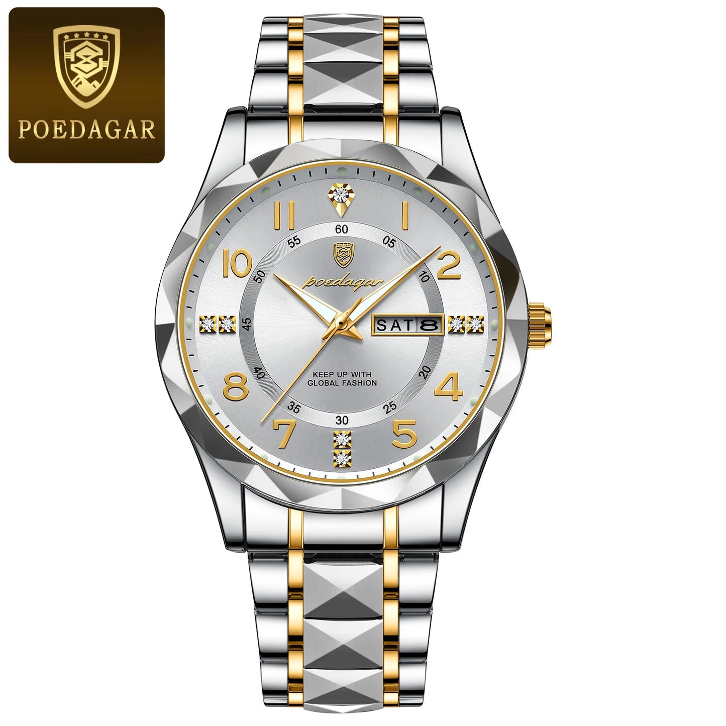 POEDAGAR Luxury Man Wristwatch Waterproof Luminous Date Week Men Watch Sport Stainless Steel Quartz Men's Watches Male reloj+box
