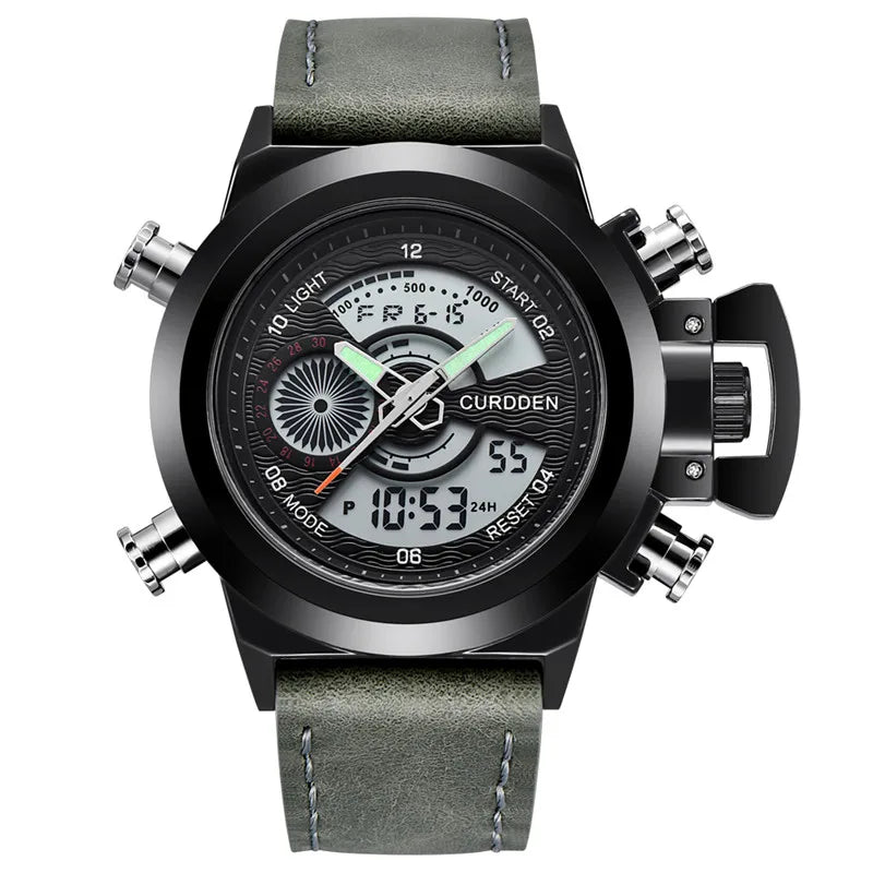 Men Original CURDDEN Brand Dual Time Watches Fashion Leather Band Chronograph Military Multi-function Sports Watch Reloj Hombre
