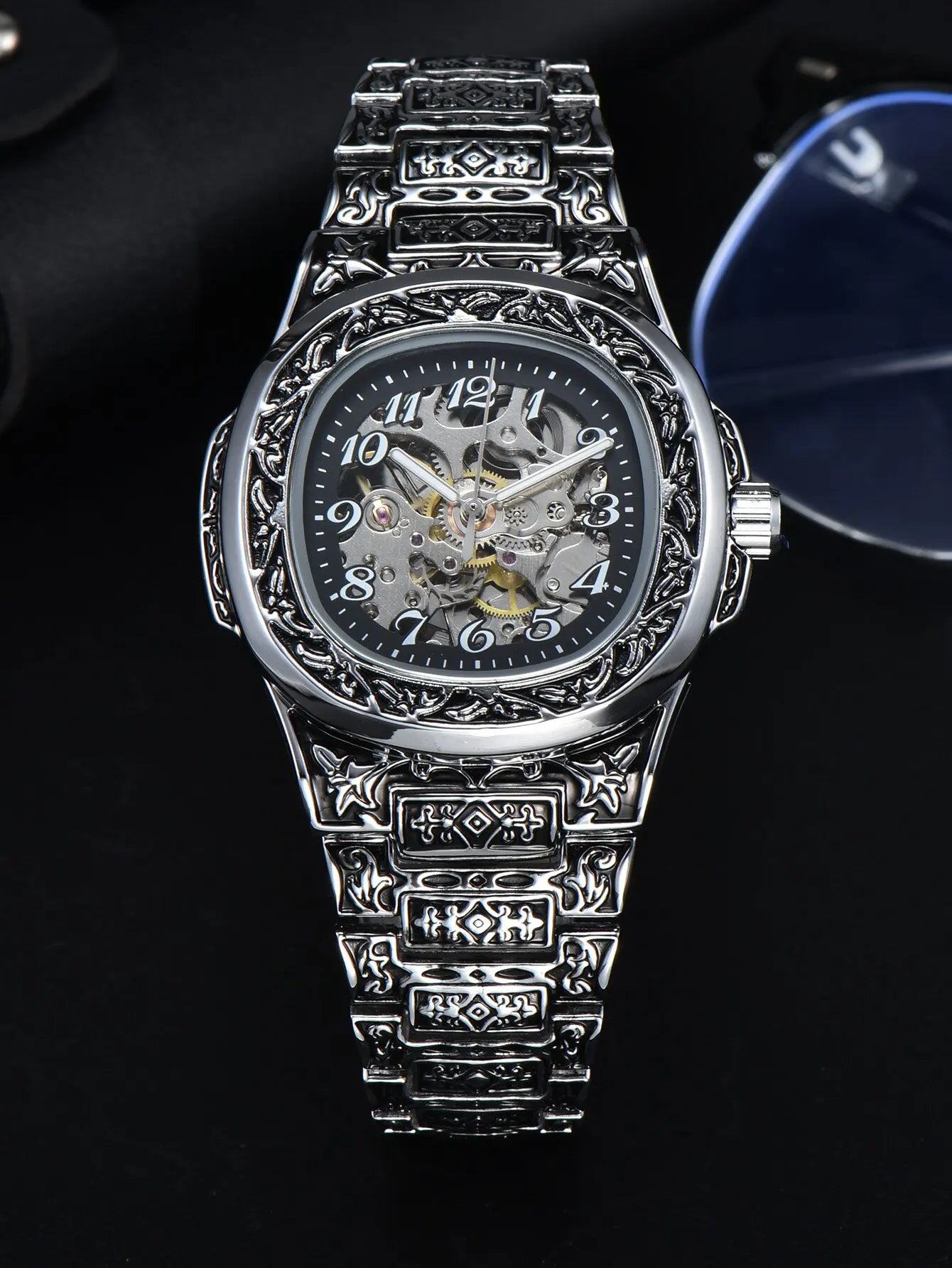 LONGLUX automatic watch for man retro mechanical wristwatches luxury alloyl waterproof skeleton mens watch men gift