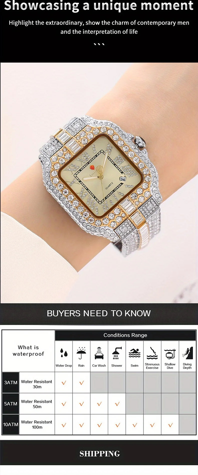 New Luxury Quartz Waterproof Quartz Watch for Men and Women with Water Diamonds embellished on Men's and Women's Clocks