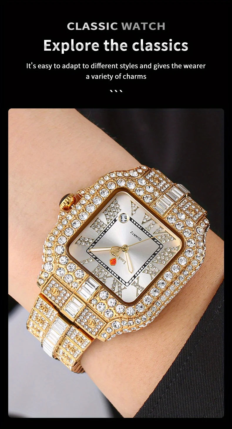 New Luxury Quartz Waterproof Quartz Watch for Men and Women with Water Diamonds embellished on Men's and Women's Clocks