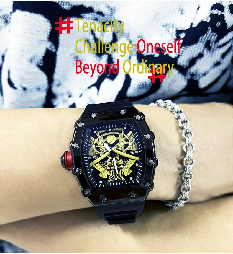 UTHAI Bucket shaped Men Watch Creative Sports Night Light Waterproof Silicone Calendar Male Fashion Quartz Clock Watches