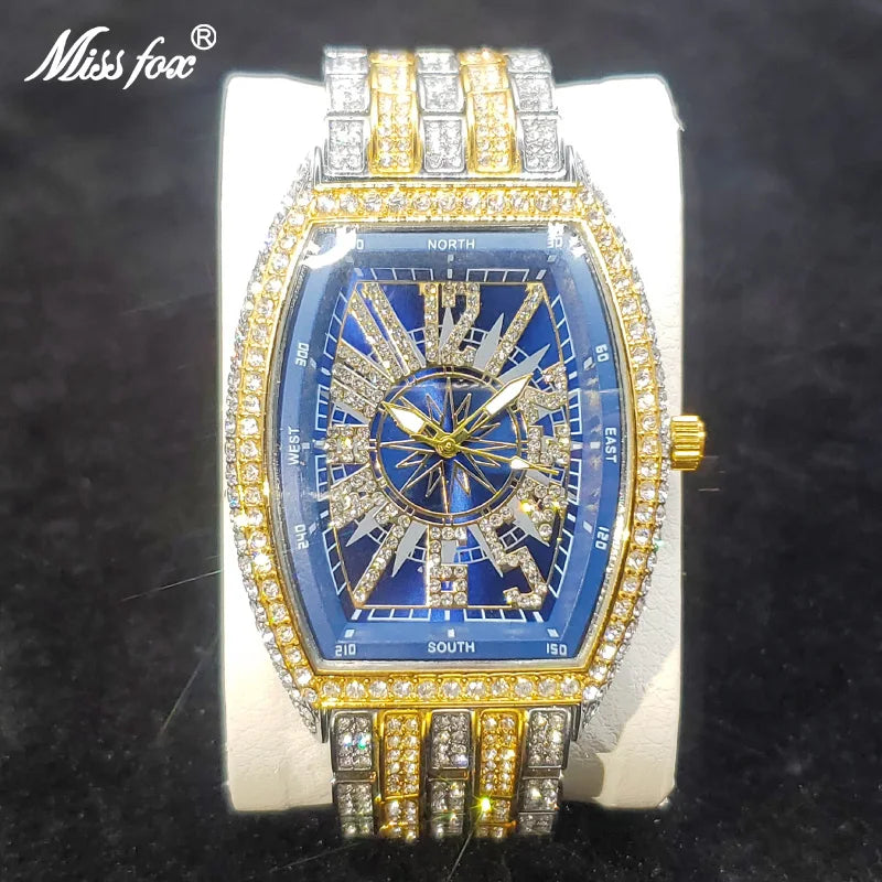Classic 55mm Black Dial Wristwatch Men Famous Brand Diamond Silver Quartz Watch Original Ice Out Shiny Waterproof Clock 2023 New