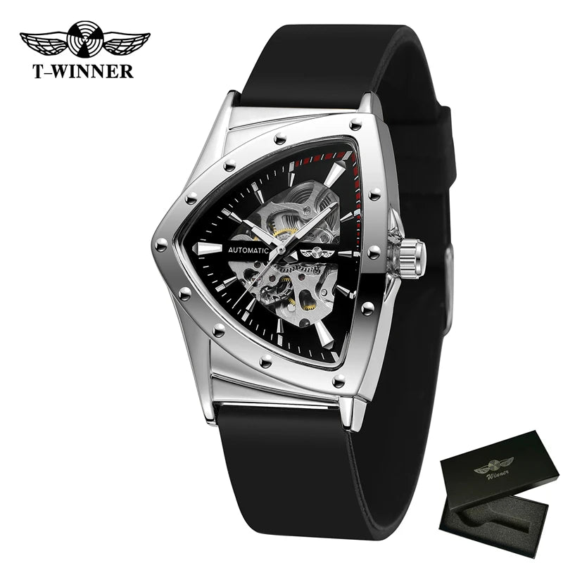 Winner 395R WINNER Minimalist Automatic Watch for Men Creative Triangle Dial Brand Luxury Business Mechanical Watches Silicone
