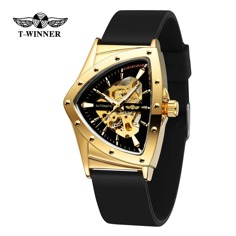 Winner 395R WINNER Minimalist Automatic Watch for Men Creative Triangle Dial Brand Luxury Business Mechanical Watches Silicone