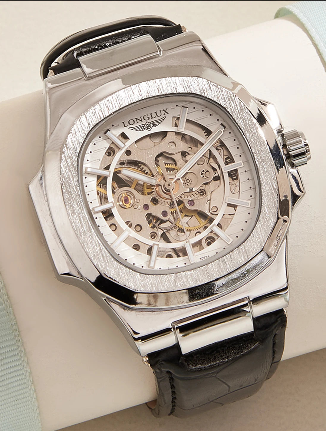 LONGLUX automatic man watch sport style wholesale mechanical wristwatches fashion hollow leather man watch men gift