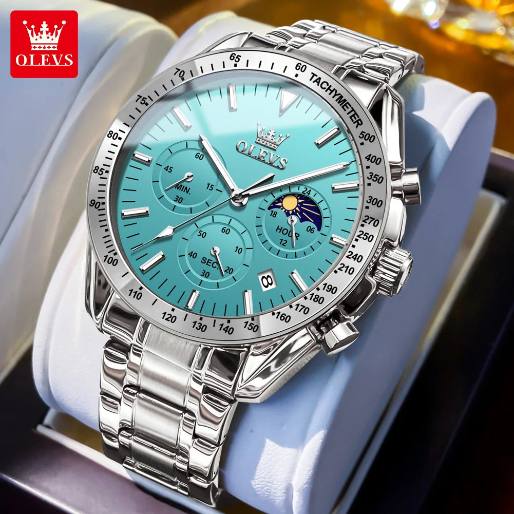 OLEVS 3618 Mens Watch Original Brand Waterproof Luminous Quartz Wristwatch Watch For Man  Multifunctional Chronograph With Box