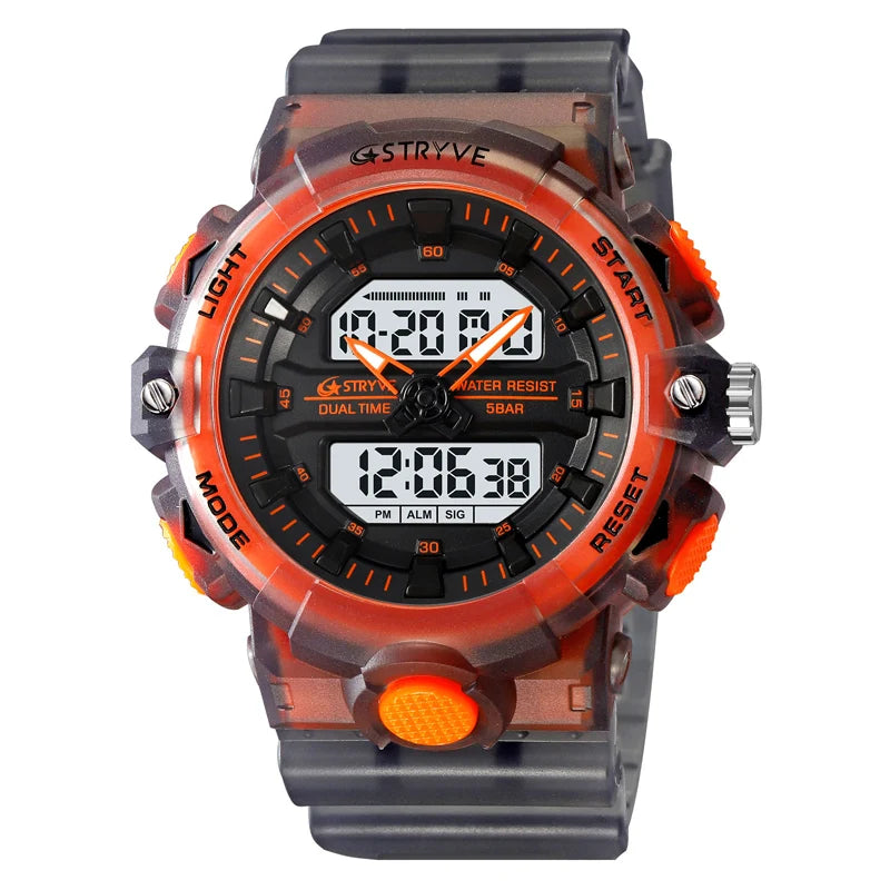 New STRYVE Watch for Men's High Quality Digital-Analog Dual Movement 5ATM Waterproof Watches Fashion Sports Men's Watch 8025