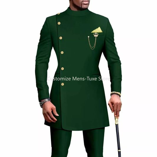 Mens Suits Blazers African Clothes for Men Suit 2 Piece Jacket Pants Traditional Wedding Slim Fit Solid Color Festival Party