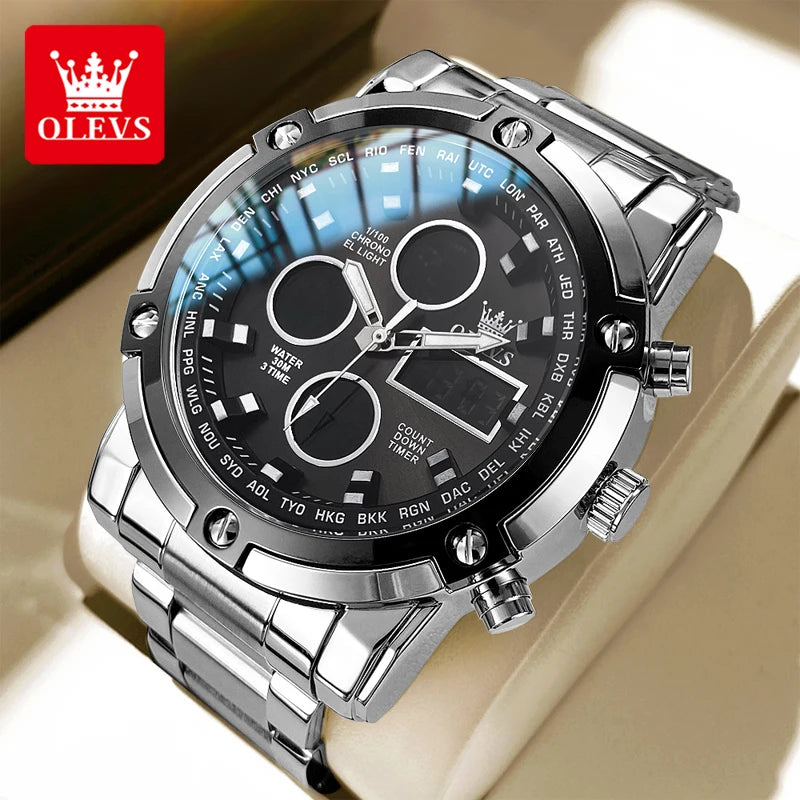 OLEVS 1106 Watch Men Chronograph Calendar Alarm Clock Quartz Movement Stainless steel Multi-function Man Hand Clock Trend Watch