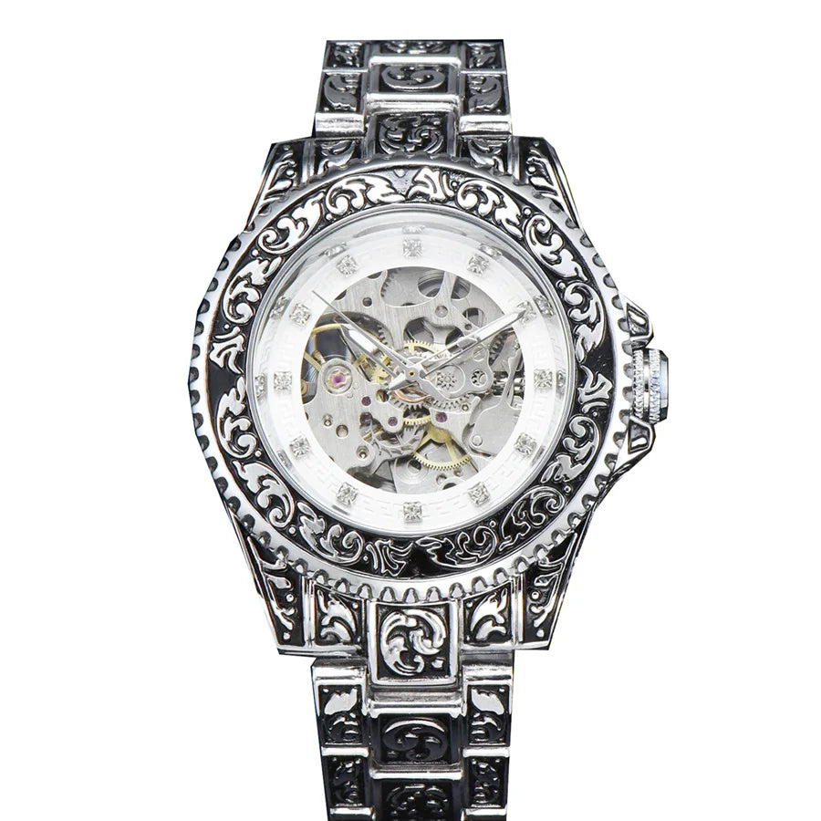 LONGLUX automatic watch luxury wholesale mechanical wristwatches stainless steel carve waterproof  no logo mens watch men gift