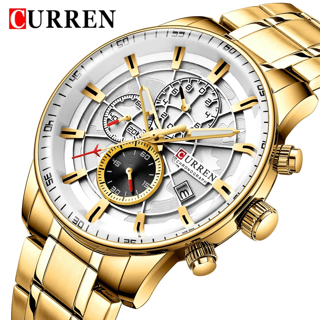 CURREN Man WristWatch Waterproof Chronograph Men Watch Military Top Brand Luxury Gold Stainless Steel Sport Date Male Clock 8362